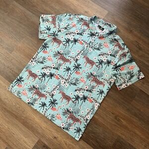 Greenside Golf‎ Polo Men's AOP Cheetah Floral Flamingo Sz XXL Loud Vibrant